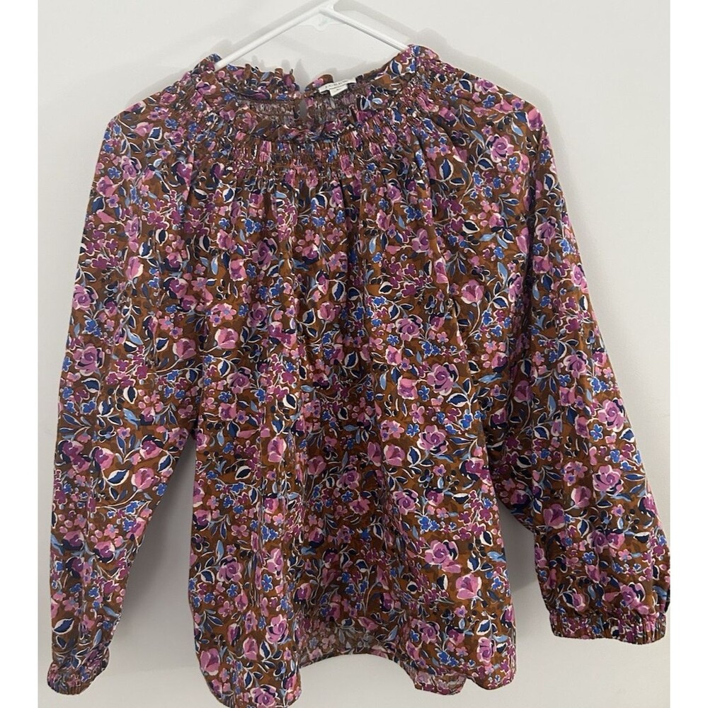 J. Crew Puff-Sleeve Popover Top shirt cottagecore floral ruffle grandma  Large